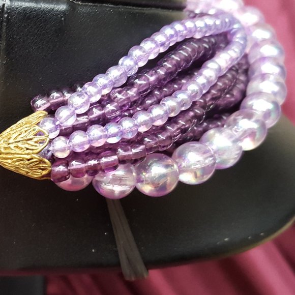 Miriam Haskell Multi Strand Size Purple Beads Signed Necklace - Picture 6 of 14